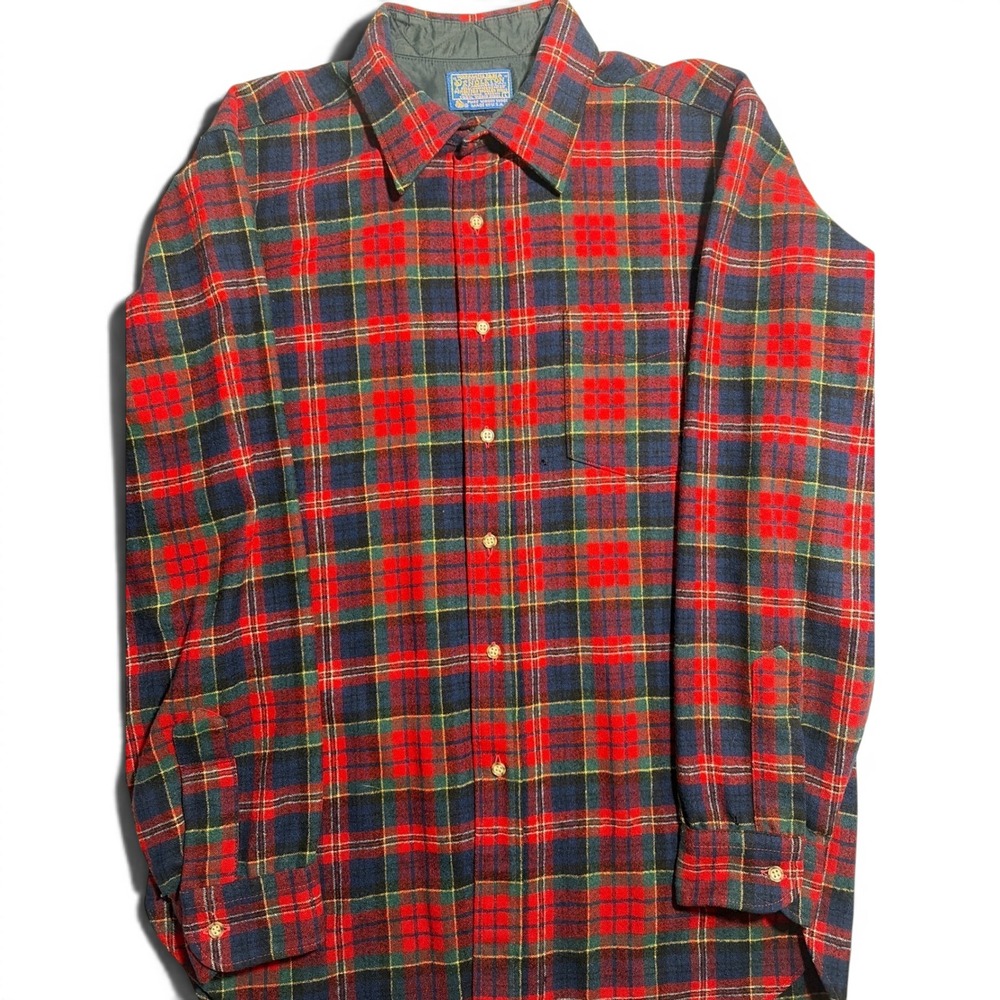 Pendleton Mens Wool Shirt Macpherson Red Tartan Plaid Vintage Large Made in USA - Picture 1 of 14